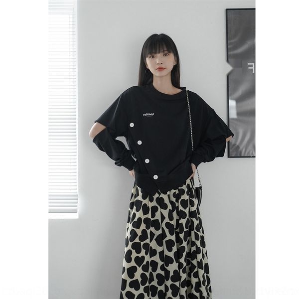 

wxomg korean style letter round black neck 2020 women's fashionable new design pullover sweater sweater sense niche pullover irregular