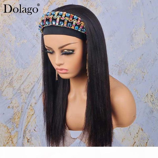 

straight human hair wigs with headband attached 8-24 inches head band lace front wig brazilian hair wigs human for women, Black;brown