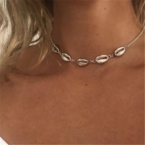 

x182 bohemia shell choker ожерелье для женщин природного лето пляжа ювелирных изделий из бисера готических golden shell ожерелья цепи кпт jl, Silver