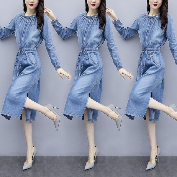 

tsmjj элегантный skirtdenim юбка средней длины 2020 новый интернет популярный талии плотно тонкий деним платье skirtcelebrity платье весной, Black;gray