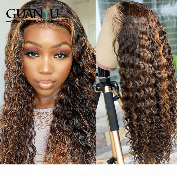 

deep wave human hair wig 13x4 pre-plucked brazilian remy ombre 150% 180% colored 4 30 highlights curly lace front wigs for women, Black;brown