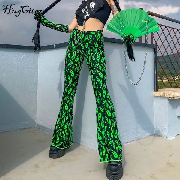

hugcitar print pattern flare pants summer women fashion high waist club party trousers t200223, Black;white