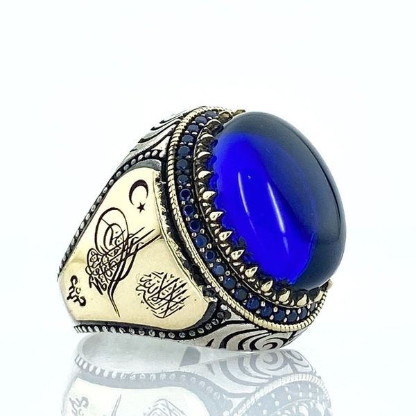 

opalize cut sapphire stone tura moon stars silver men 's ring q1119, Golden;silver