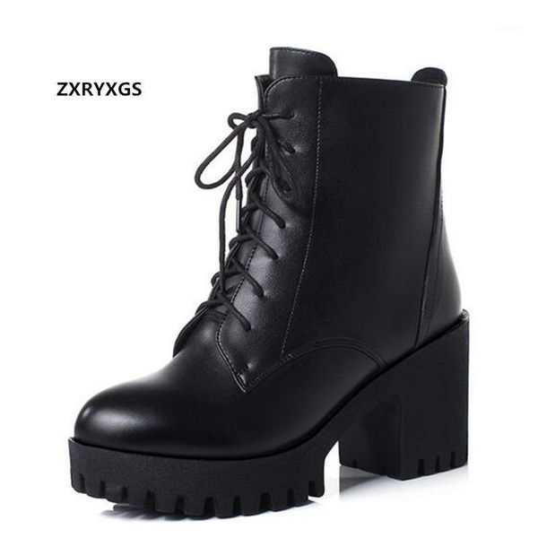 

new autumn cross straps genuine leather boots women shoes boots thick bottom non-slip high heel shoes winter snow1, Black
