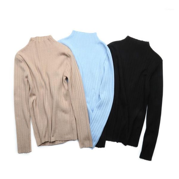 

european american new autumn high-neck solid color short long-sleeved base sweater fashion trend loose wild women's pullover, White;black