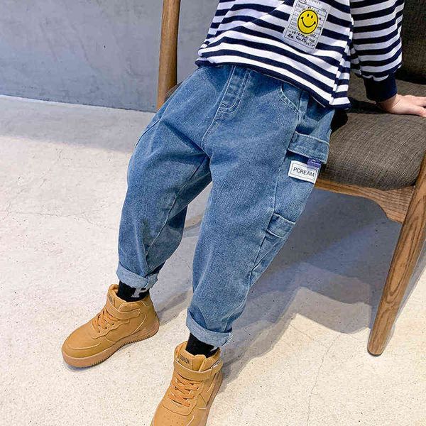 

boys' jeans spring and autumn children's clothes 2021 autumn new pants fashion baby boy handsome trouser 1-153 g1220, Blue