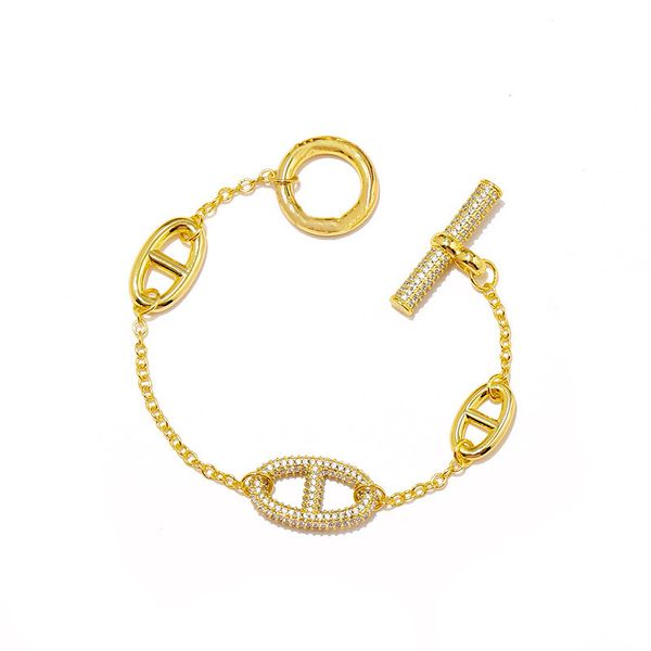 

2021 Gold Bracelet Jewelry wholesale gold plated copper micro diamond designer bracelets h bracelet women fashion designer jewelry wholesale, Black
