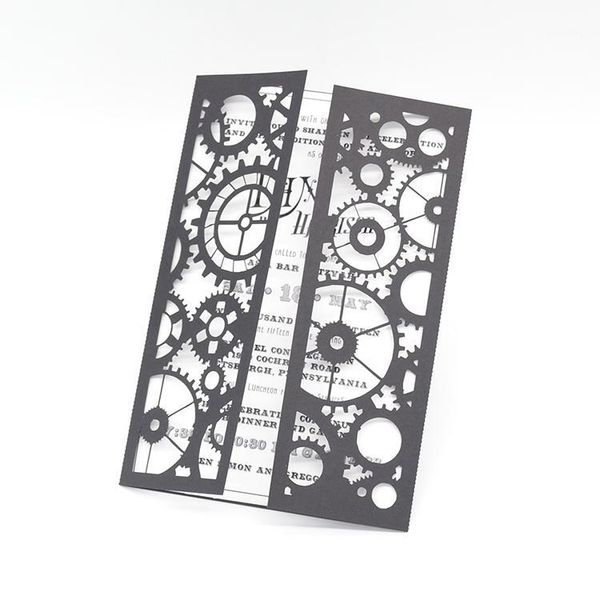 

greeting cards gearwheel design laser cut bar mitzvah black invitation card1