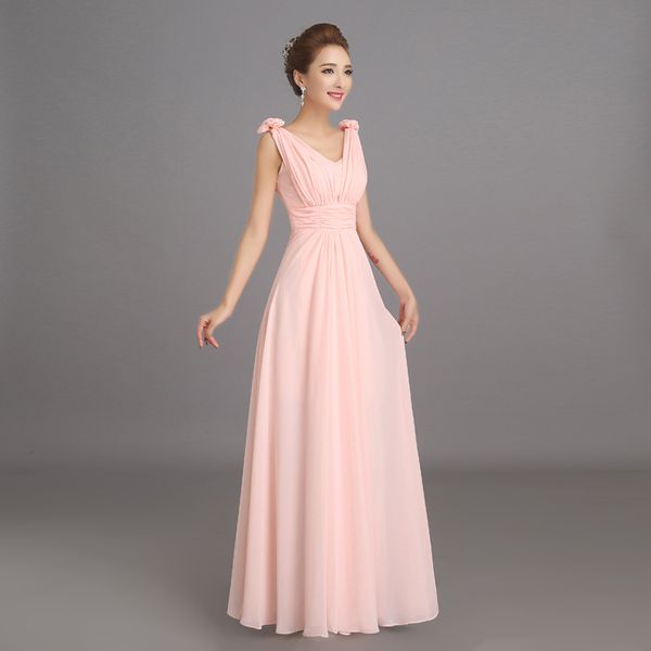

Robe de soiree Peachy Pink Bridesmaid Dress Long Chiffon Party Prom Dresses Vestido De Festa De Casamento Dama Honra