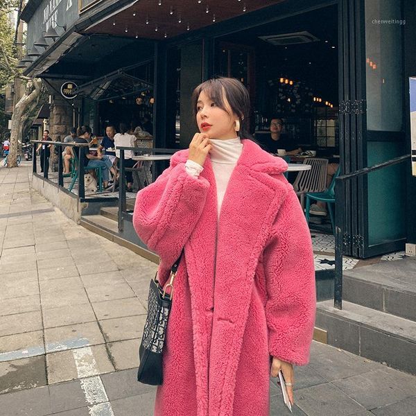 

winter warm thicke cotton coat 2020 lapel woolen coat women jacket loose long parkas winter double breasted woolen1, Black