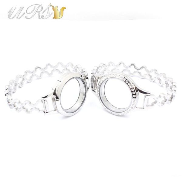 

design 30mm 7''(17.5cm) screwed-off 316l stainless steel silver color round living glass locket bracelet bangle bracelet, Black
