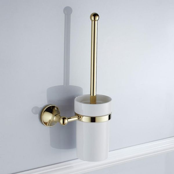 

metal antique gold brass bathroom toilet brush holder brush with ceramic cup