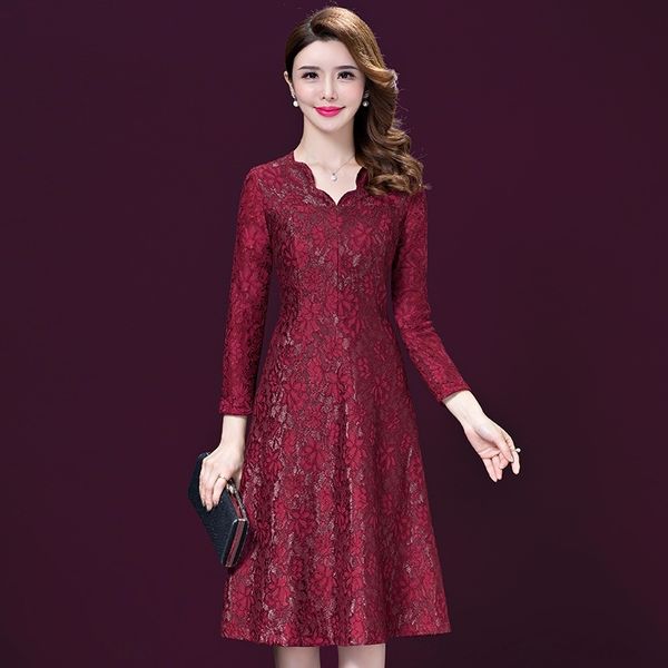 

gkowf 2020 spring and autumn lace dresswedding dressfestive size wedding dress lace wcxpm mother-in-law long sleeve mother dress large, Black;gray