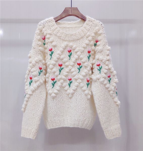 

autumn and winter 2020 new korean version of loose and versatile pullover lady heavy industry crochet knitted pullover sweater woman 6t40y 6, White;black
