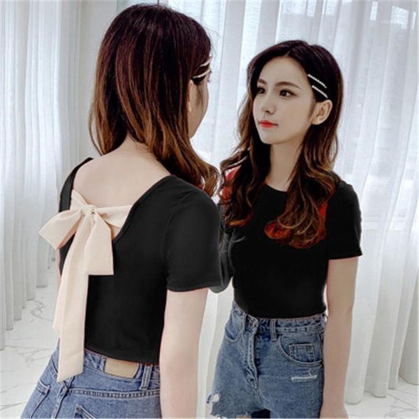 

2020 korean fashion knitted bottom sweater women sweet bow short skinny pull femme autumn winter pullover ladies, White;black