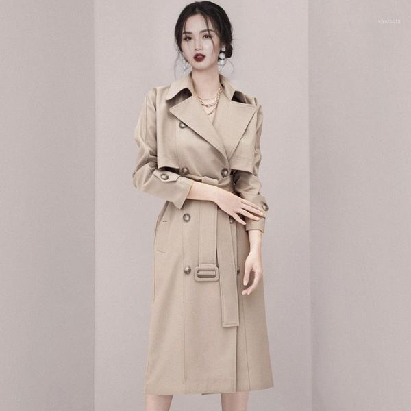 

quality in 2021, the new long qiu dong outfit double-breasted coat whom accept waist temperament little coat1, Tan;black