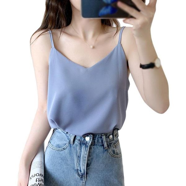 

korean style sling loose shirt sleeveless chiffon women's short vest 2021, White