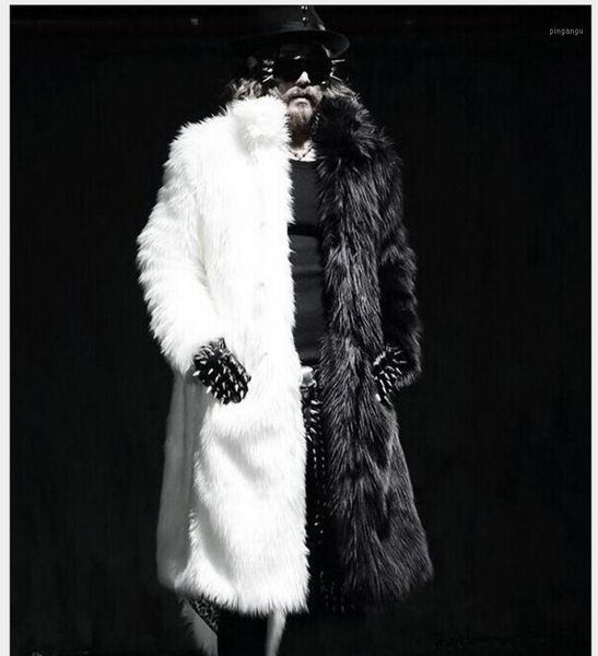 

2019 new men long faux fur black and white splice coats winter fashion thickening jackets singer stage costumes1