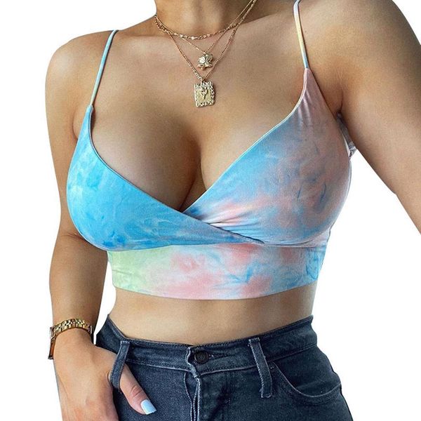 

fashion women ladies camis sleeveless v neck tie dye exposed umbilicus clubwear summer slim casual clothes, White