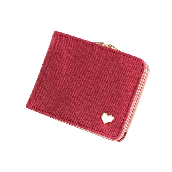 

women's short fashion multicolor imitation denim leather wallet two fold small fresh and personalized coin purse, Red;black