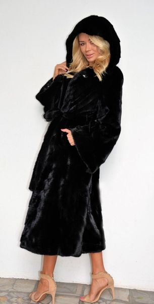 

women's fur & faux fashion black coat women's and cap1