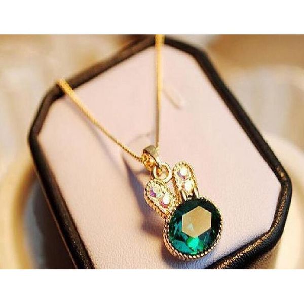 

rabbit controls the clavicle chain cute sea green full diamond crystal rabbit pendant necklace wholesa sqcjet queen66, Silver