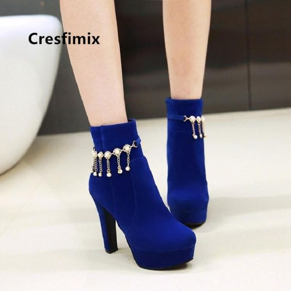 

cresfimix lady fashion navy blue plus size 34 to 43 autumn high heel boots women casual winter stylish boots c6091, Black