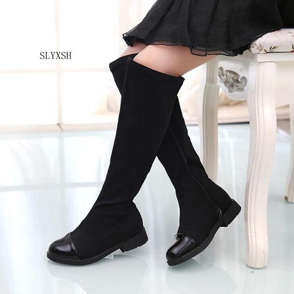 

2020 girls boots leather high boots for kids girls fashion winter children warm winter shoes black white, Black;grey
