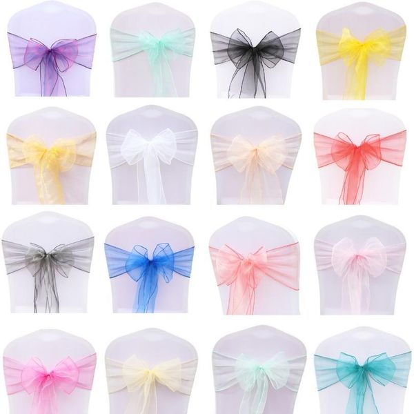 

100pcs/set organza chair sashes wedding chair knot cover decoration chairs bow band belt ties for weddings jlllda