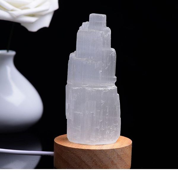 

natural selenite gypsum cylindrical tower spar sculpture modern moroccan crystal ore ornaments figurine craft home decor qylrhi, Black