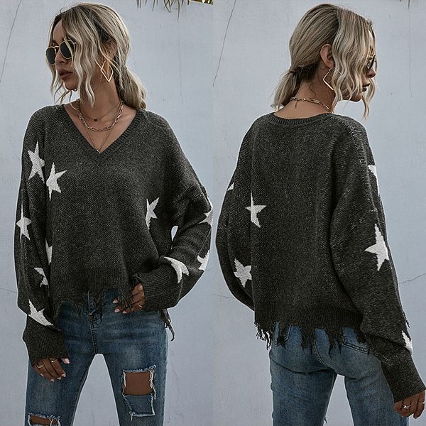 

cross-border foreign trade in europe and america star tassel knitted sweater women's pullover autumn and winter 2020 new, White;black