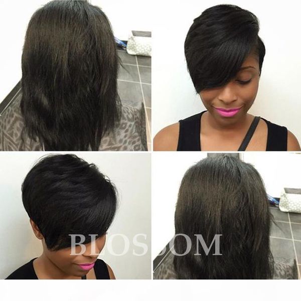 

lace front human short hair wigs african american short wigs for black women 7a new full lace human hair wig for women, Black;brown