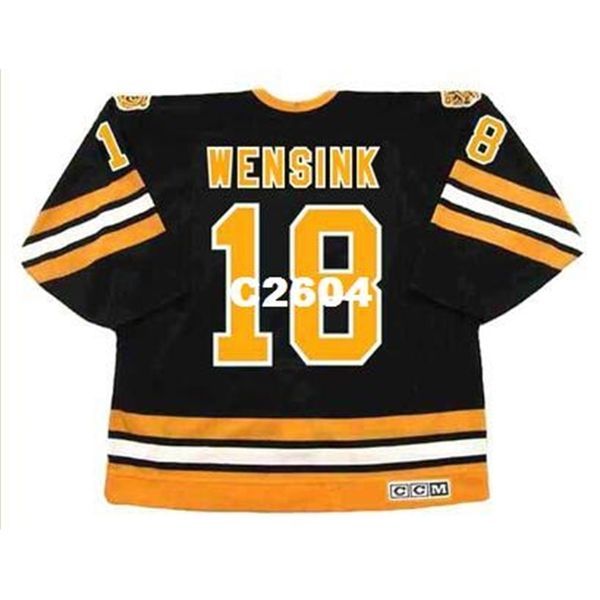 

mens #18 john wensink boston bruins 1978 ccm vintage retro away hockey jersey or custom any name or number retro jersey, Black
