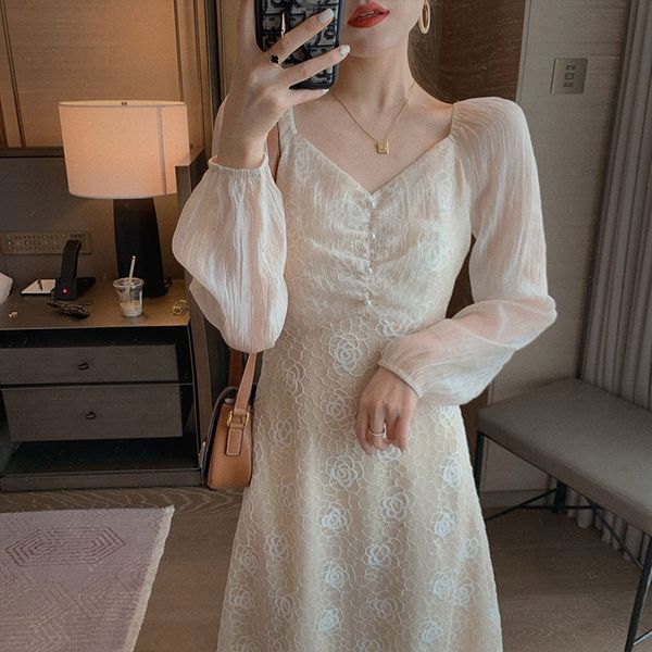 

aovhc wanghong 2020 autumn new waist dresssling dress suspender temperament dress style high french waisted style slim mid long skirt lix9j, Black;gray