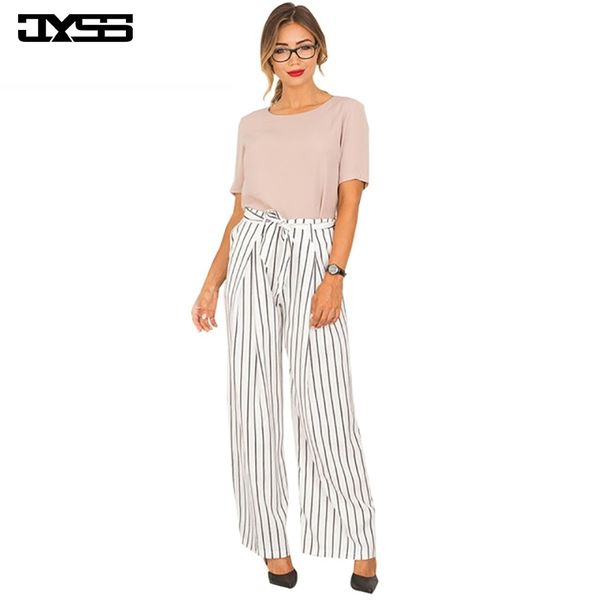 

jyss new fashion summer autumn women pants light elastic waist striped long pant with sashes wide leg pants 80668 y200418, Black;white