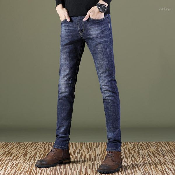 

brand european american style stretch men jeans luxury men's denim trousers slim straight deep blue gentleman mens stretch1