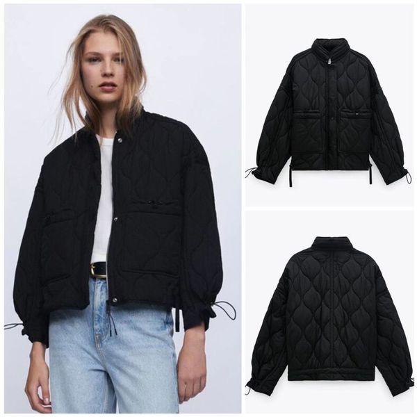 

2021 new winter women thick warm short parkas down cotton female zipper solid cold outwear plus size big pocket coats k979, Black
