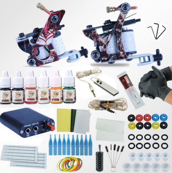

tattoo guns kits complete professional machine kit sets 2 gun for body art 6colors inks power supply