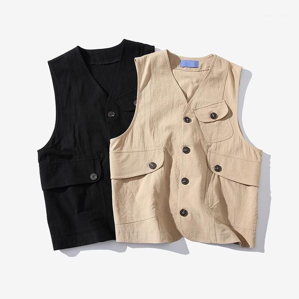 

men's vests autumn spring denim vest men retro sleevelesss jacket with many pockets fashion mens plus size cotton cargo vests1, Black;white