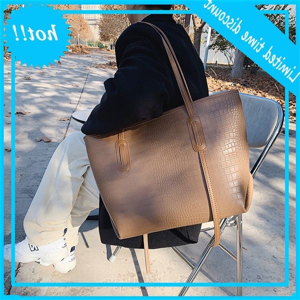 

large capacity one shoulder women's 2020 new fashion alligator handbag solid color tote bag