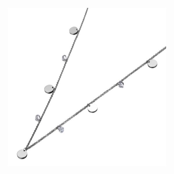 

fashion stainless steel small disc charm choker necklaces bohemia cz crystal pendant necklace for women girls n20008 chains, Silver