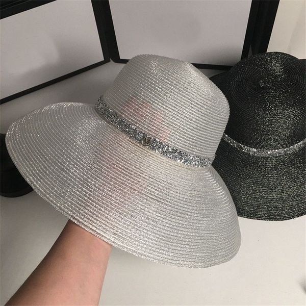 

luxury women beach hat summer foldable hats sequins designer travel hat sun caps hats, Blue;gray