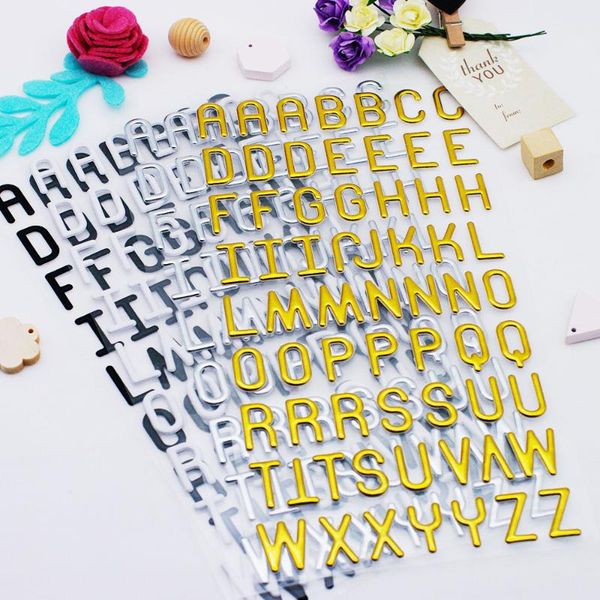 

gift wrap 2021 uppercase puffy sticker 4 sheets 24cm*12cm alphabet letters silver/gold /black/white decorative for scrapbooking diy