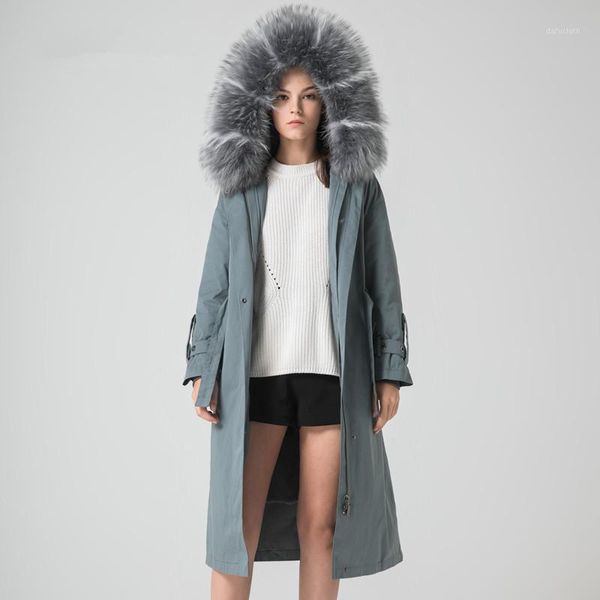 

2019 winter jacket women raccoon fur collar overcoat parka real fur coat female natural liner long coats a2641, Black
