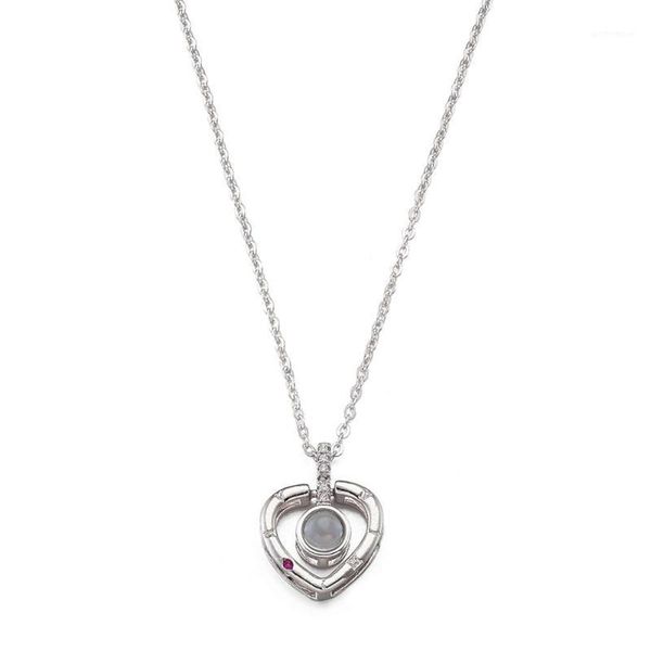 

1pc brass pendant necklace for woman long-lasting plated with chain heart real rose gold filled 100 languages i love you project1, Silver