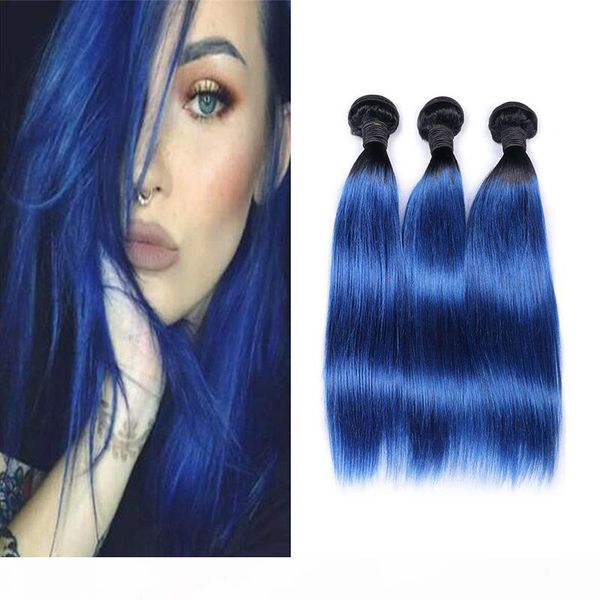 

two tone 1b синих прямых человеческих волос weave 3 4 связки оптовых предложений удлинителей цветных бразильского ombre virgin человеческих, Black