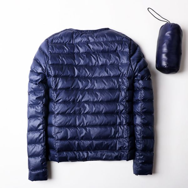 

2021 new ultra light down collarless coat with woman feather outwear jacket women slim female windbreaker 62bv, Black
