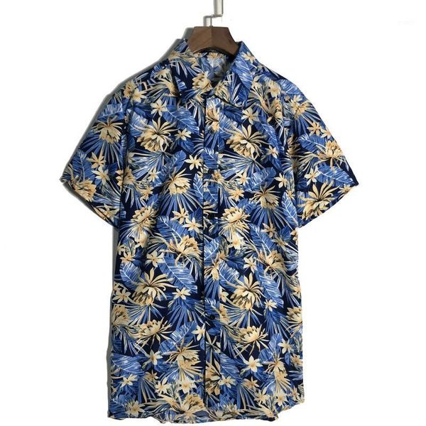 

southeast asian holiday style 2020 summer men's loose short-sleeved shirt printed floral shirt casual beach1, White;black