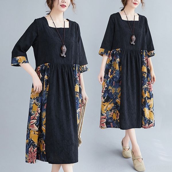 

alecl 2020 long skirt stitching linen jacquardsummer new literature and slim cotton hemp jacquardcotton jacquard middle-aged mom's loos, Black;gray