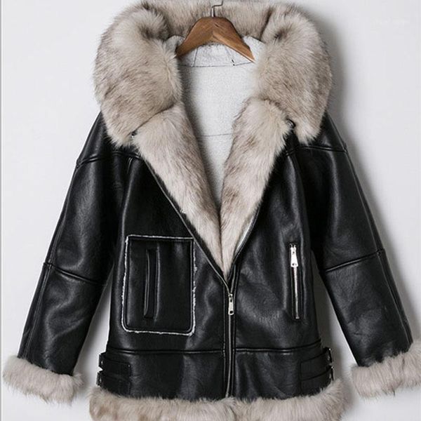 

women winter pu jacket fur collar thicken leather jackets biker warm outwear casual female jaqueta de couro feminina py511, Black